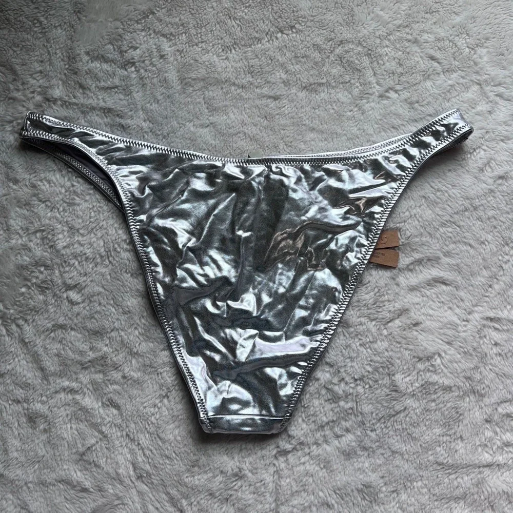 SKIMS Metallic Bikini Swim Bottom Nickel Silver SW-BKN-0032 Women's Size 3X NEW